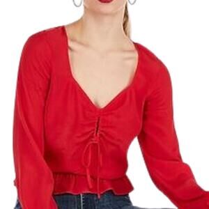 Express Sweetheart Shirred Keyhole Red Peplum Top Small NWT